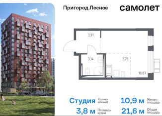 Продаю квартиру студию, 21.6 м2, деревня Мисайлово, микрорайон Пригород Лесное, к11.2