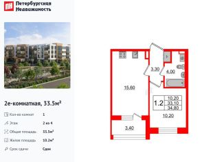 Продаю однокомнатную квартиру, 33.5 м2, посёлок Шушары, Колпинское шоссе, 127