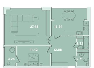 Двухкомнатная квартира на продажу, 76.4 м2, Иркутск, улица Петрова, 16, Правобережный округ