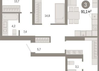 Продам 3-комнатную квартиру, 91.1 м2, Новосибирск, метро Речной вокзал