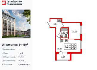 Продается 1-комнатная квартира, 34.5 м2, посёлок Стрельна