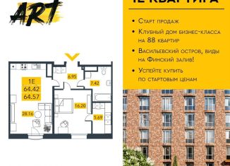 Продажа 1-комнатной квартиры, 64.9 м2, Санкт-Петербург, муниципальный округ Гавань