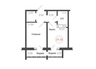 2-ком. квартира на продажу, 34.4 м2, Челябинская область, Днепропетровская улица, 5.3.1