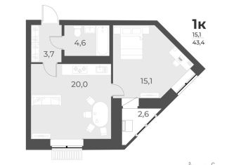 Продажа 1-ком. квартиры, 43.4 м2, Новосибирская область, улица имени генерал-майора А.Н. Рожкина, 16