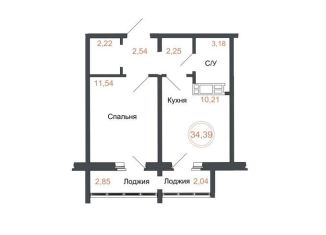 2-комнатная квартира на продажу, 34.4 м2, Челябинская область, Днепропетровская улица, 5.3.1