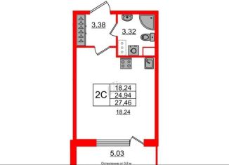 Квартира на продажу студия, 24.9 м2, Санкт-Петербург, проспект Обуховской Обороны, 36, муниципальный округ Невская Застава