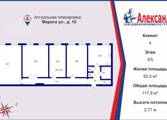 Продается 4-комнатная квартира, 117.9 м2, Санкт-Петербург, улица Марата, 10, Центральный район