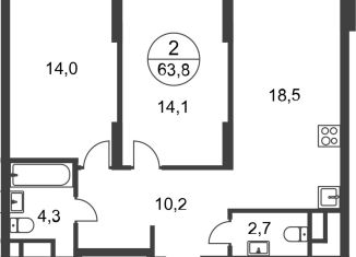 2-ком. квартира на продажу, 63.8 м2, Москва, деревня Рассказовка, 1