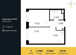 Продажа 2-ком. квартиры, 37.6 м2, Московская область