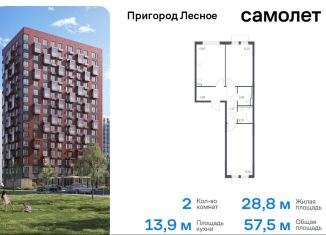 Продается двухкомнатная квартира, 57.5 м2, Московская область, микрорайон Пригород Лесное, к18