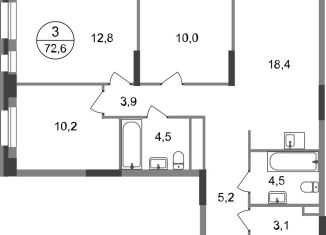 Продаю трехкомнатную квартиру, 72.6 м2, Московский, ЖК Первый Московский