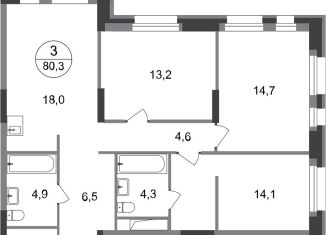 3-комнатная квартира на продажу, 80.3 м2, Московский, ЖК Первый Московский