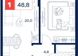 Продам 1-ком. квартиру, 48.8 м2, Тюмень