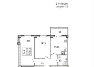 Продается двухкомнатная квартира, 58.6 м2, Воронеж, Цимлянская улица, 10В