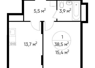 Продам однокомнатную квартиру, 38.5 м2, Москва, деревня Рассказовка, 1