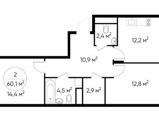 Продается 2-ком. квартира, 60.1 м2, Москва, деревня Рассказовка, 1