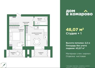 Продается 1-ком. квартира, 48.1 м2, Челябинская область, бульвар Карпова, 13