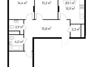 Продается 3-комнатная квартира, 83.1 м2, деревня Рассказовка, деревня Рассказовка, 1