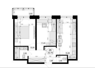 Продам 2-комнатную квартиру, 52.8 м2, Московская область