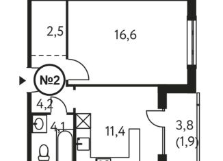 Однокомнатная квартира на продажу, 38.8 м2, Москва, Винницкая улица, 8к1, ЖК Настоящее