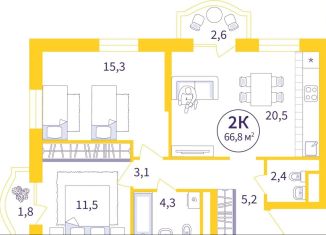 Продается 2-ком. квартира, 63.7 м2, Екатеринбург, метро Уралмаш