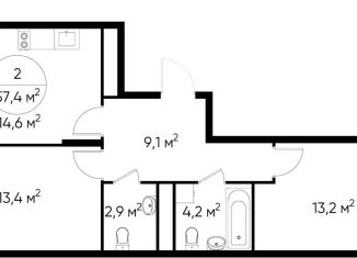 Продаю двухкомнатную квартиру, 57.4 м2, Москва, деревня Рассказовка, 1