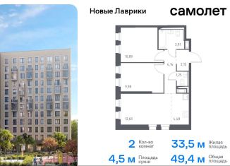 Продажа 2-ком. квартиры, 49.4 м2, Ленинградская область, жилой комплекс Новые Лаврики, 1.1