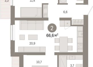 2-ком. квартира на продажу, 66.6 м2, Новосибирск