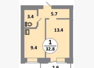 Продается 1-комнатная квартира, 32.8 м2, Красноярск, проспект 60 лет Образования СССР, 48, Советский район