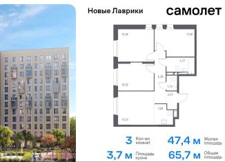 Продаю 3-комнатную квартиру, 65.7 м2, Ленинградская область, жилой комплекс Новые Лаврики, 1.1