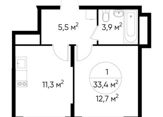 Однокомнатная квартира на продажу, 33.4 м2, Москва, деревня Рассказовка, 1