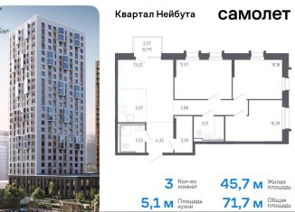 Продаю 3-ком. квартиру, 71.7 м2, Владивосток, жилой комплекс Квартал Нейбута, 141к1, Ленинский район