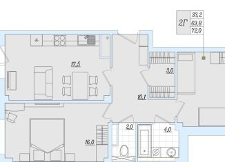 Продается 2-ком. квартира, 72 м2, деревня Борисовичи, Балтийская улица, 17А