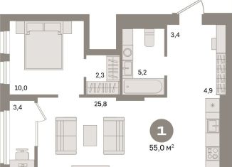 Продам 1-комнатную квартиру, 55 м2, Екатеринбург, Железнодорожный район, улица Пехотинцев, 2Г