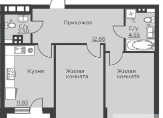 Продается двухкомнатная квартира, 64.5 м2, Воронеж