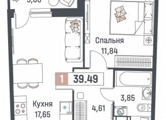 Продаю 1-комнатную квартиру, 39.5 м2, Мурино, ЖК Авиатор