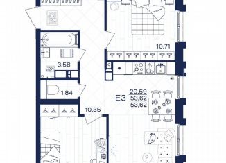 Продажа двухкомнатной квартиры, 53.6 м2, Тула