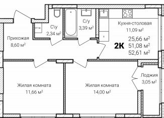 Продается 2-ком. квартира, 52.6 м2, Нижний Новгород, микрорайон Ярмарка