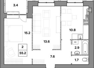 Продаю двухкомнатную квартиру, 55.2 м2, Ярославль, улица Шевелюха, 128