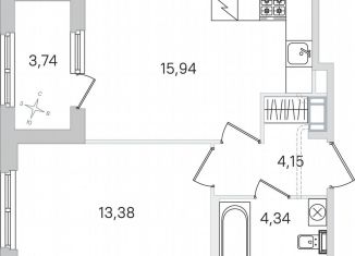 Продажа однокомнатной квартиры, 39.7 м2, Пушкин
