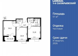 Двухкомнатная квартира на продажу, 51.8 м2, Смоленск, Киевское шоссе, 1