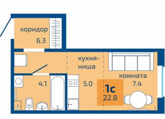 Продам 1-ком. квартиру, 22.8 м2, Пермь