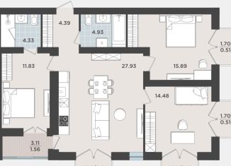 2-комнатная квартира на продажу, 87.4 м2, Калининград