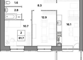 Продам двухкомнатную квартиру, 61.7 м2, Ярославль, улица Шевелюха, 128
