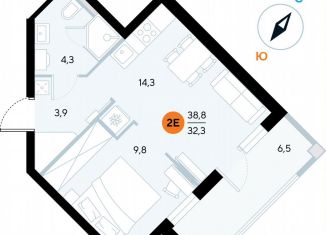 1-комнатная квартира на продажу, 38.3 м2, поселок городского типа Заозерное, улица Аллея Дружбы, 10А