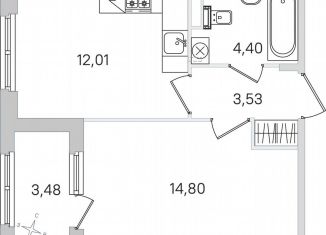 1-комнатная квартира на продажу, 36.5 м2, Пушкин
