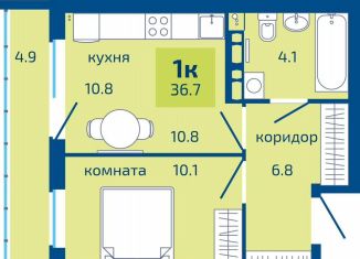 Продается однокомнатная квартира, 36.7 м2, Пермь