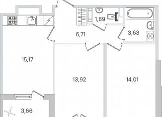 Продам 2-ком. квартиру, 57.2 м2, Пушкин