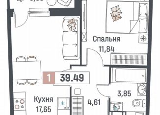 Продаю однокомнатную квартиру, 39.5 м2, Мурино, ЖК Авиатор