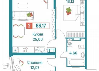 2-комнатная квартира на продажу, 63.2 м2, Мурино, ЖК Графика
